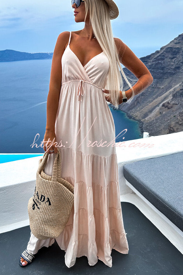 Boat Weekend Drawstring High Waist Tiered Swing Maxi Cami Dress