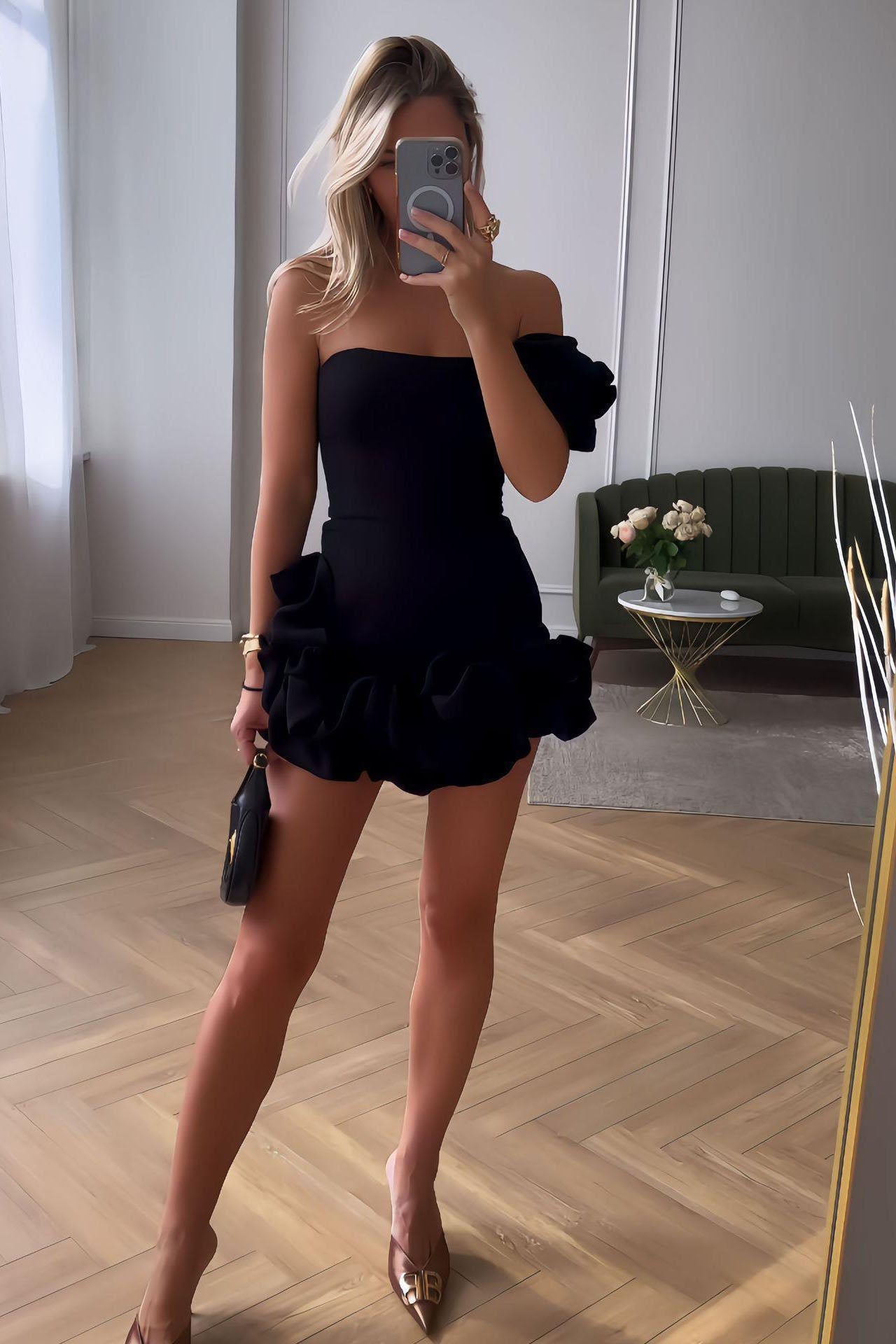 Romantic Tulip Waist Strapless Mini Dress