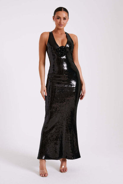 Sexy Cut-Out Halter High Slit Maxi Dress