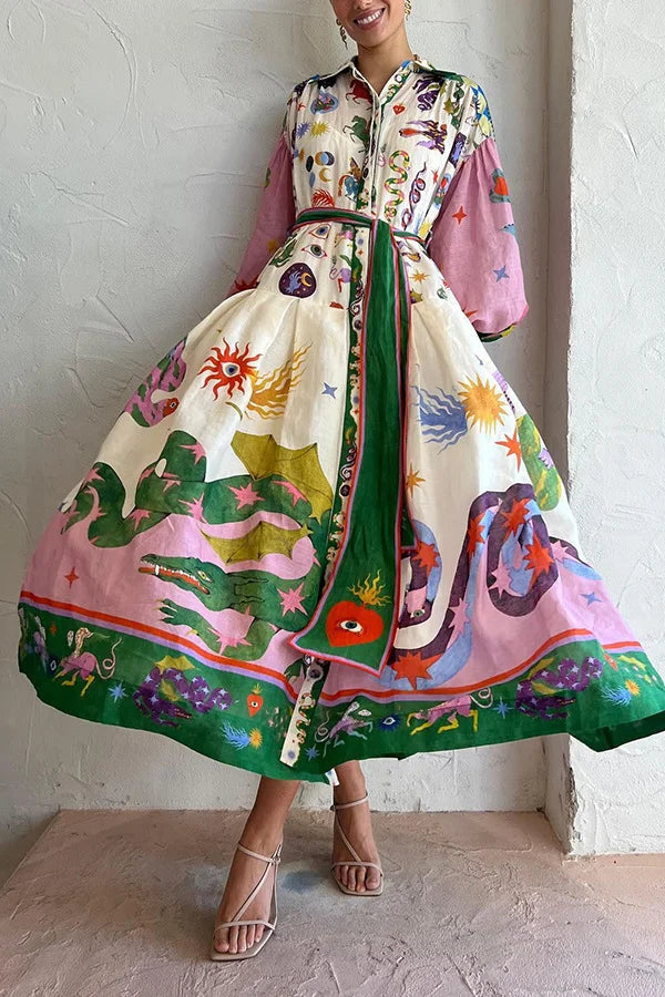 Vestido largo plisado con estampado de estilo cortesano francés retro