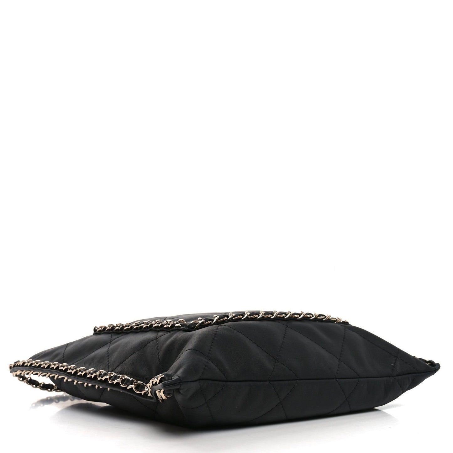 Calfskin Quilted Chain Flat Tote Black