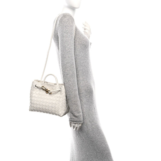 Nappa Intrecciato Small Andiamo Shoulder Bag White