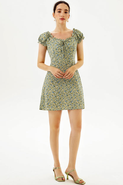 Floral Short Sleeve U-Neck Mini Dress
