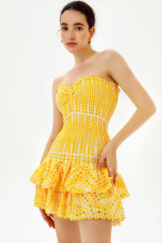 Minivestido con dobladillo peplum elástico y fruncido de encaje 