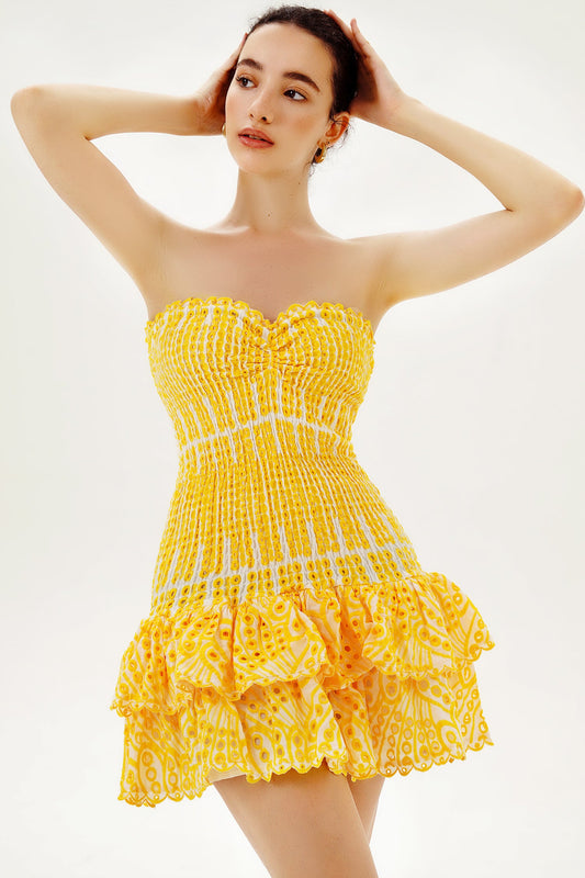 Minivestido con dobladillo peplum elástico y fruncido de encaje 