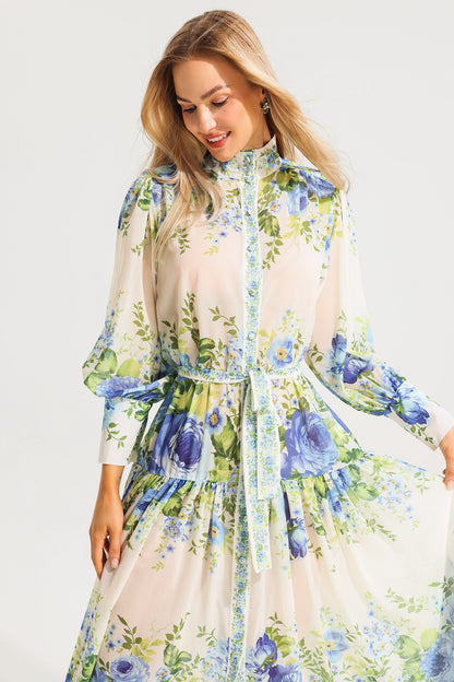 Floral High Neck Long Sleeve Maxi Dress