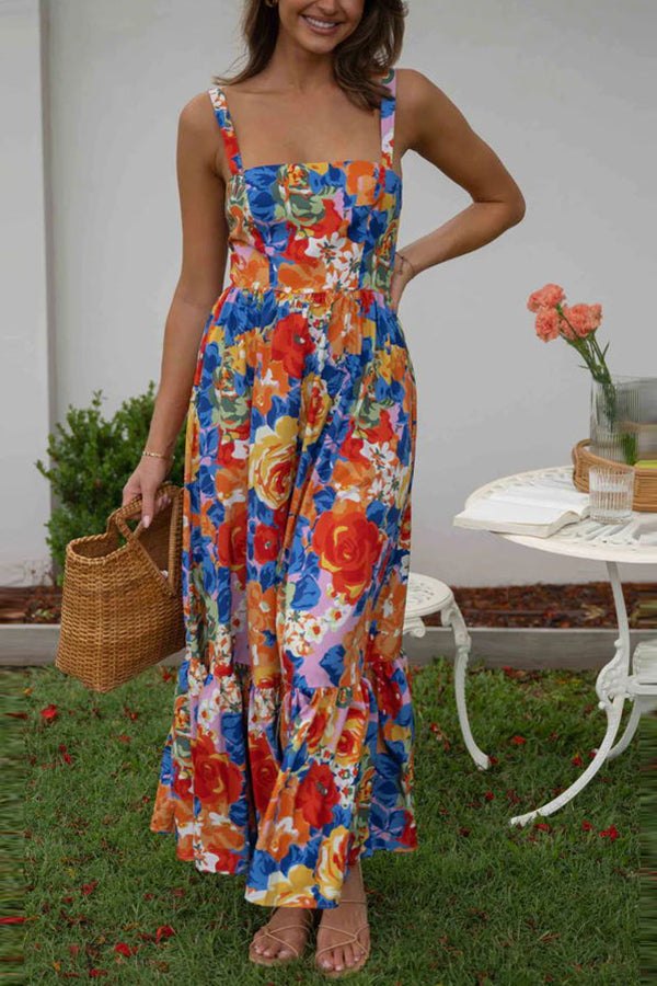 Vestido largo floral con tirantes ajustables y cuello cuadrado de Style Lover