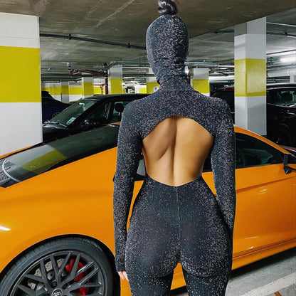 Mono deportivo ajustado de primavera para mujer, de manga larga, cuello alto, sexy, sin espalda y con realce de cadera