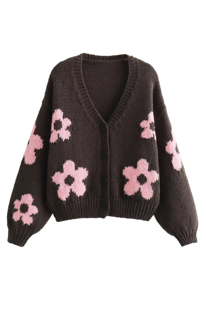 Abrigo de punto estilo perezoso con cuello en V e intarsia 3D 