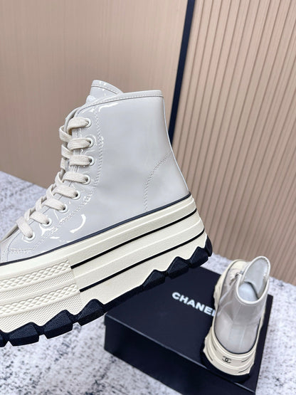 Chanel Platform High-Top Casual Light Blue Sneakers in Cowhide 591370