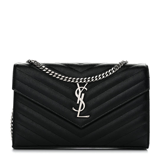 Grain De Poudre Matelasse Chevron Monogram Chain Wallet Black