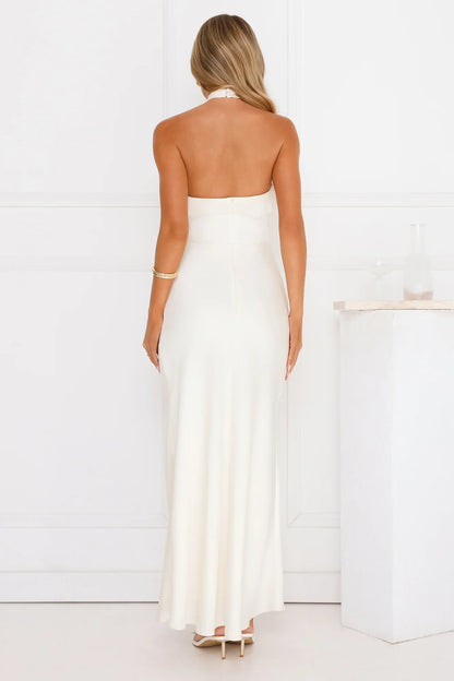 Luxora Lady Halter Satin Maxi Dress