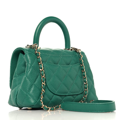 Caviar Quilted Extra Mini Coco Handle Flap Green