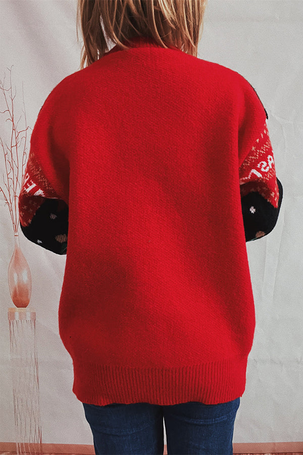 Suéter de punto de cuello redondo y manga larga con estampado navideño