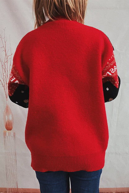 Suéter de punto de cuello redondo y manga larga con estampado navideño