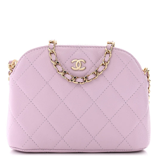 Caviar Quilted Clutch with Chain Light Purple