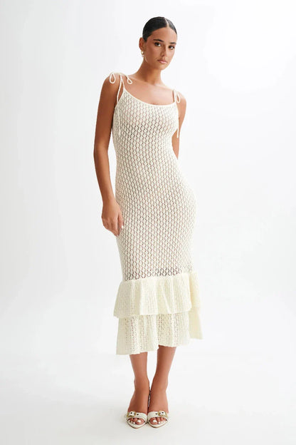 Valencia Rouge - Knitted Fishtail Midi Dress