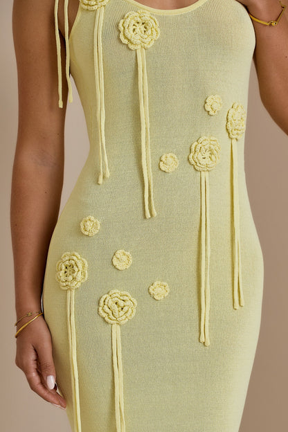 Vestido largo de punto con apliques florales Paula 