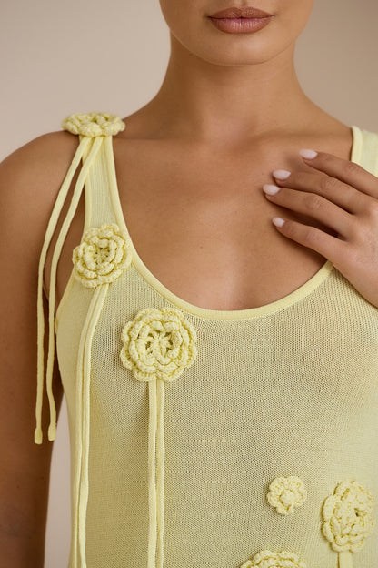 Vestido largo de punto con apliques florales Paula 
