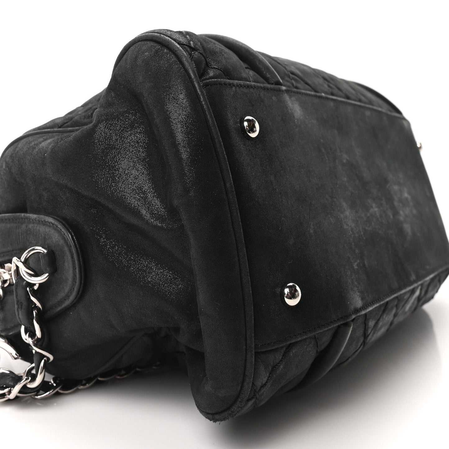 Iridescent Calfskin Quilted Relax CC Bowler Bag Black