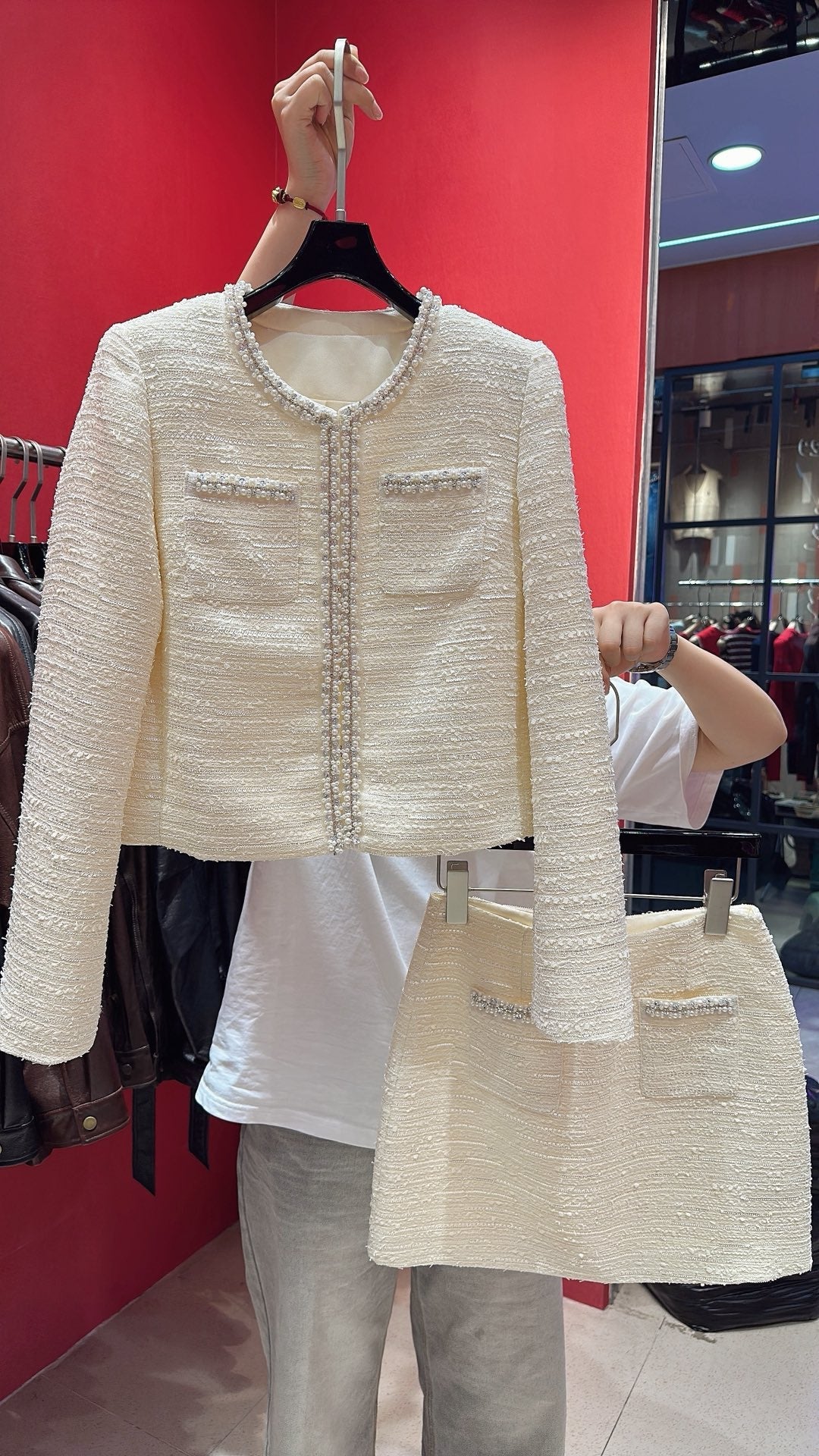 CC Hand-Made Beaded Set White Cotton
