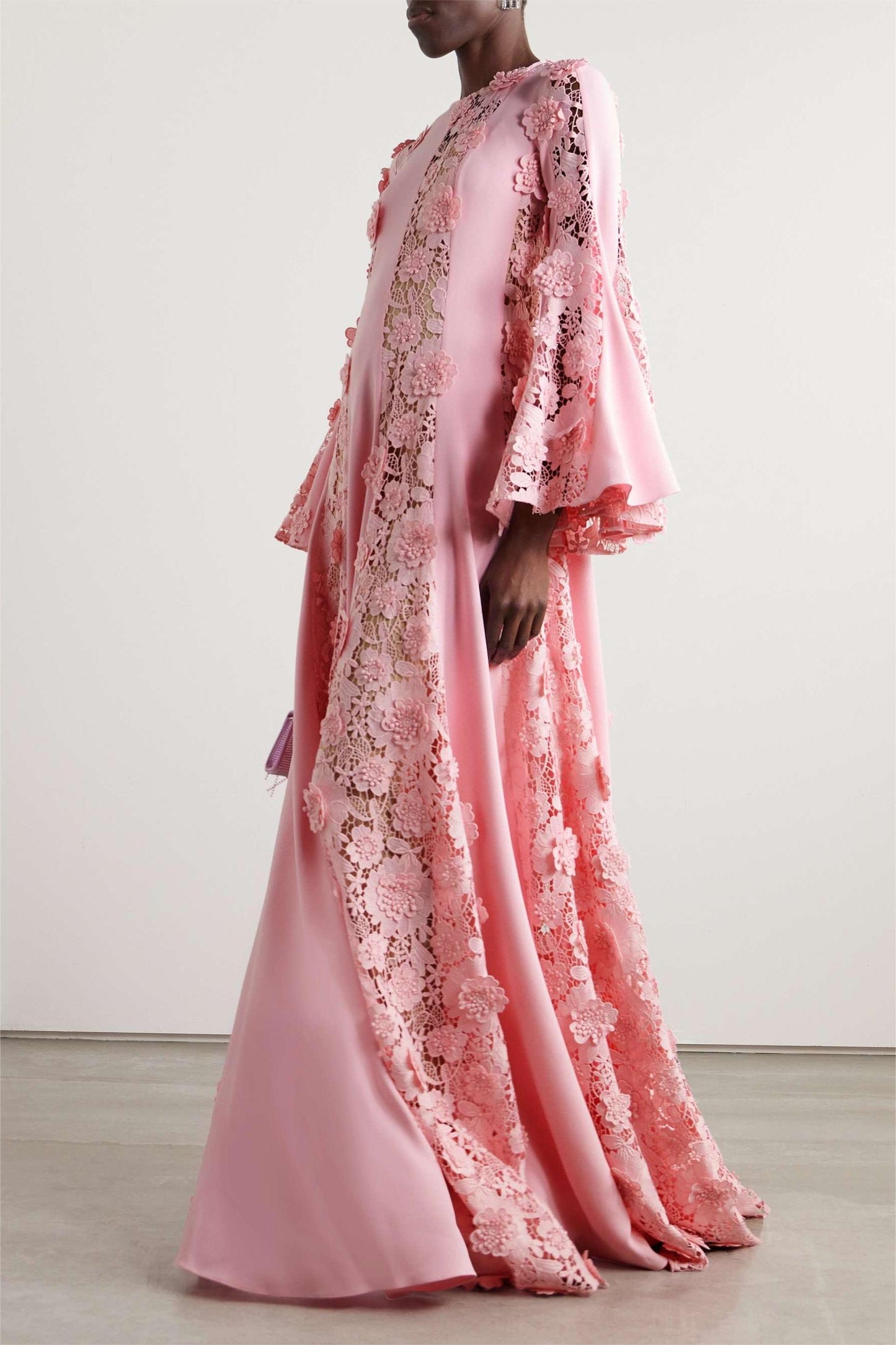 Embroidered Ball Sleeve Solid Maxi Dress