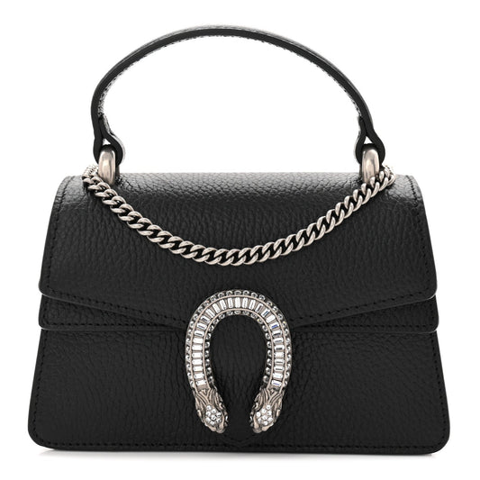 Dollar Calfskin Crystal Mini Dionysus Top Handle Bag Black Crystal