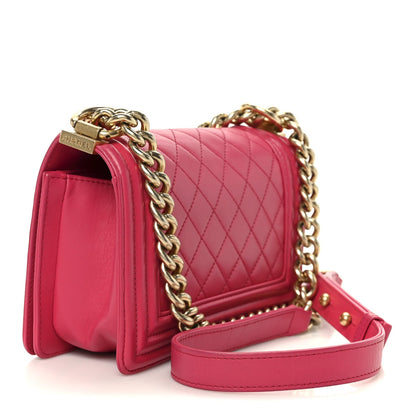 Lambskin Quilted Small Boy Flap Dark Pink