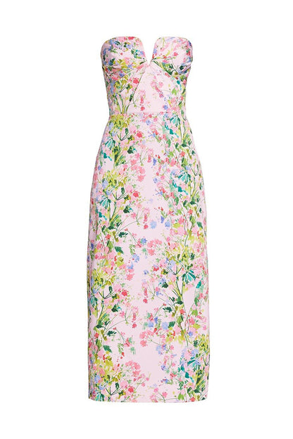 Vestido midi sin tirantes con estampado floral de Karen 