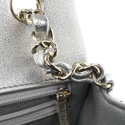 Metallic Lambskin Quilted Mini Rectangular Flap Silver