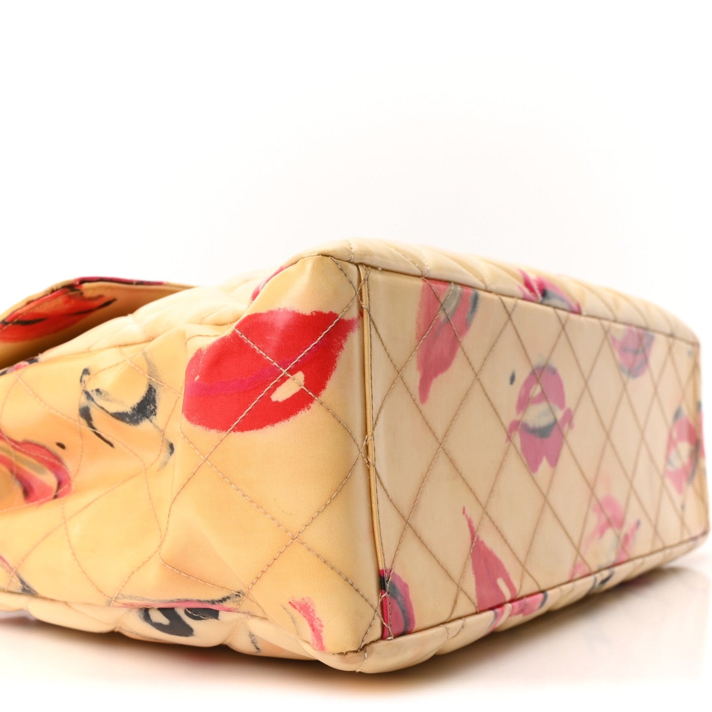 Coated Canvas Quilted Lips and Kisses Graffiti XL Jumbo Single Flap White Multicolor