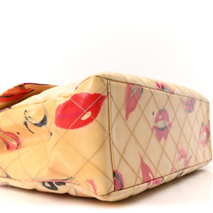 Coated Canvas Quilted Lips and Kisses Graffiti XL Jumbo Single Flap White Multicolor