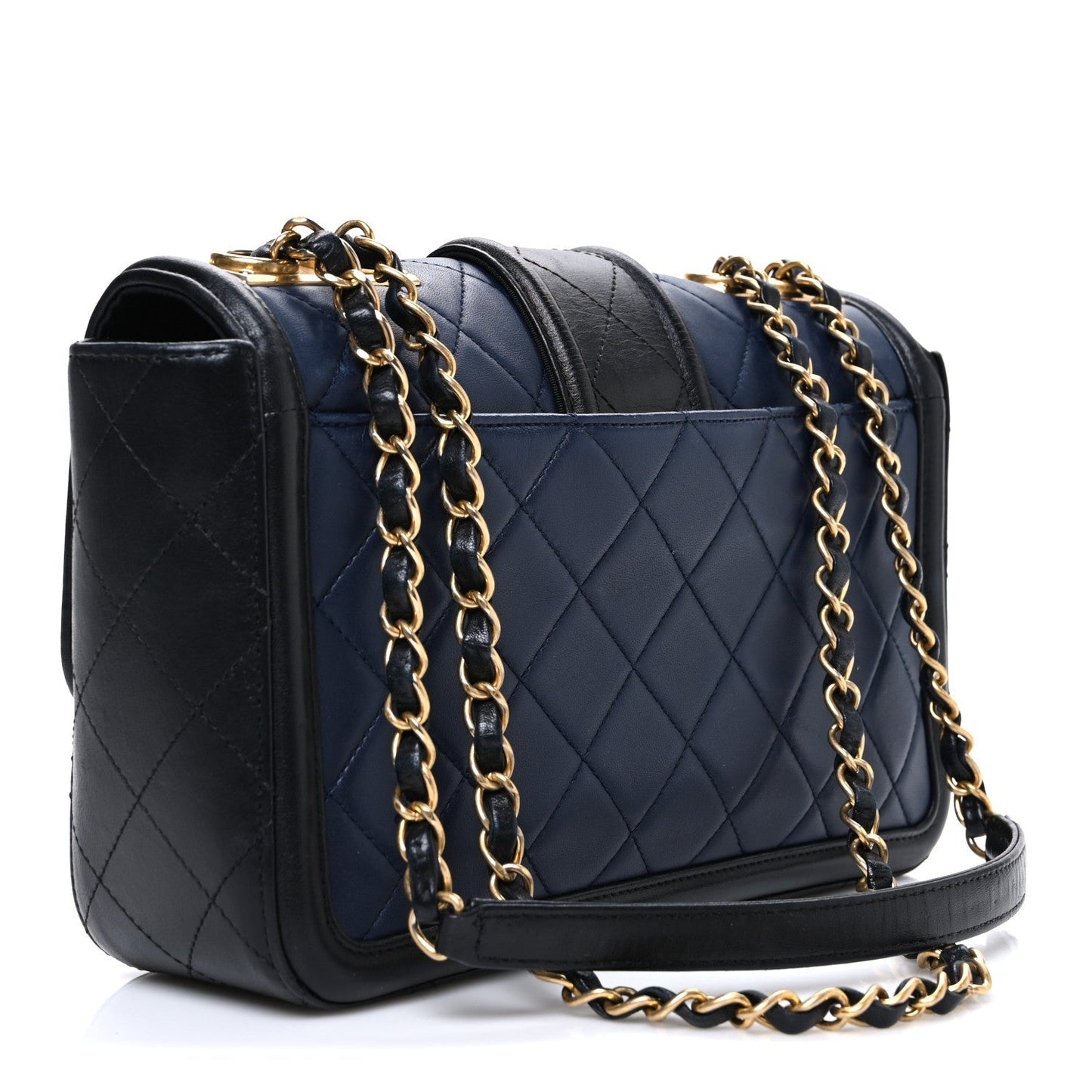 Lambskin Quilted Medium Elegant CC Flap Navy Black