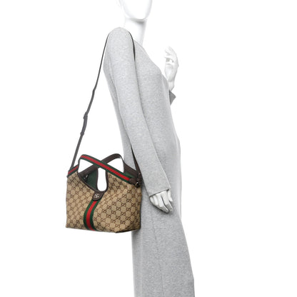 Monogram Web Small Giglio Tote Beige Dark Brown