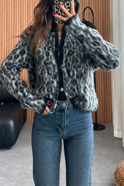 Cárdigan con estampado animal en mezcla de lana y alpaca