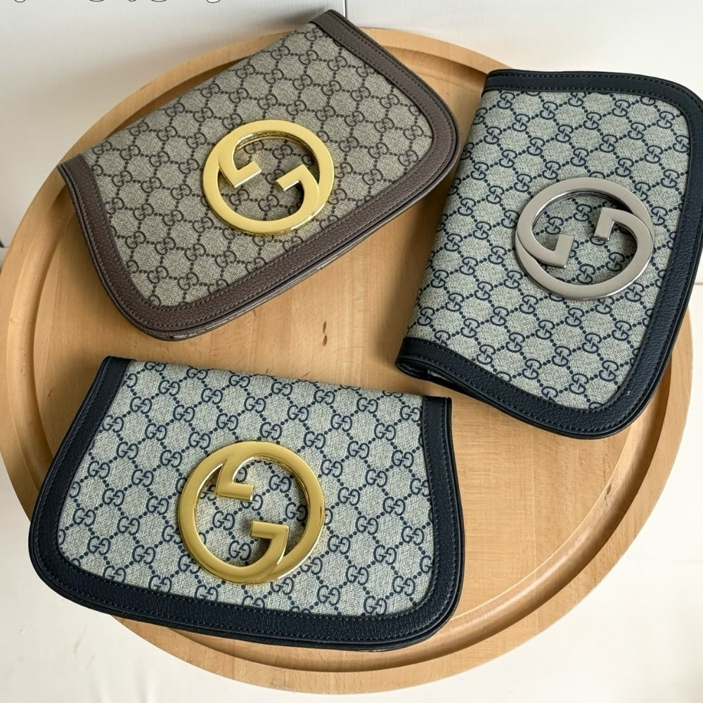 GUCCI BLONDIE SHOULDER BAG BEIGE AND EBONY GG SUPREME CANVAS 28CM ‎699268 K9GSG 8358