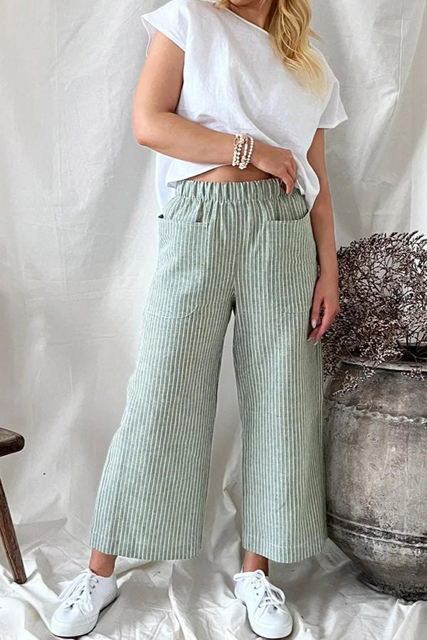 Pantalones rectos casuales de algodón y lino para mujer