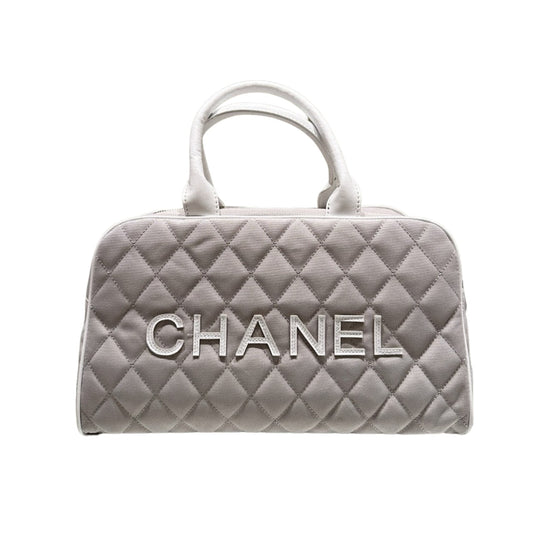 CHANEL BOWLING BAG QUILTED CANVAS  BLACK 35CM