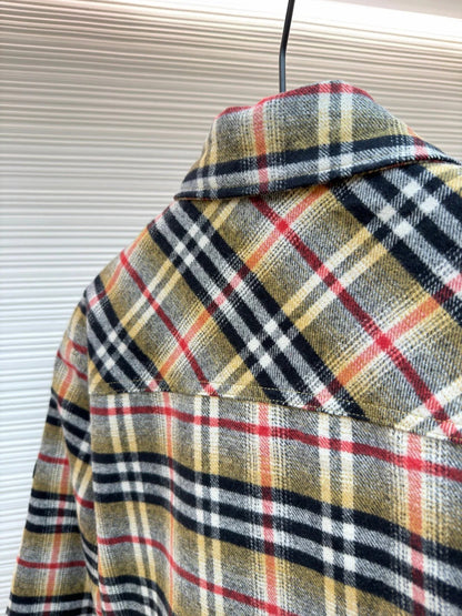 BURBERRY 25S KNITTED-COLLAR PLAID COAT 275