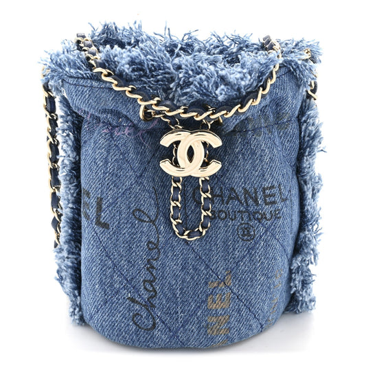 Denim Quilted Mood Mini Bucket With Chain Blue Multicolor