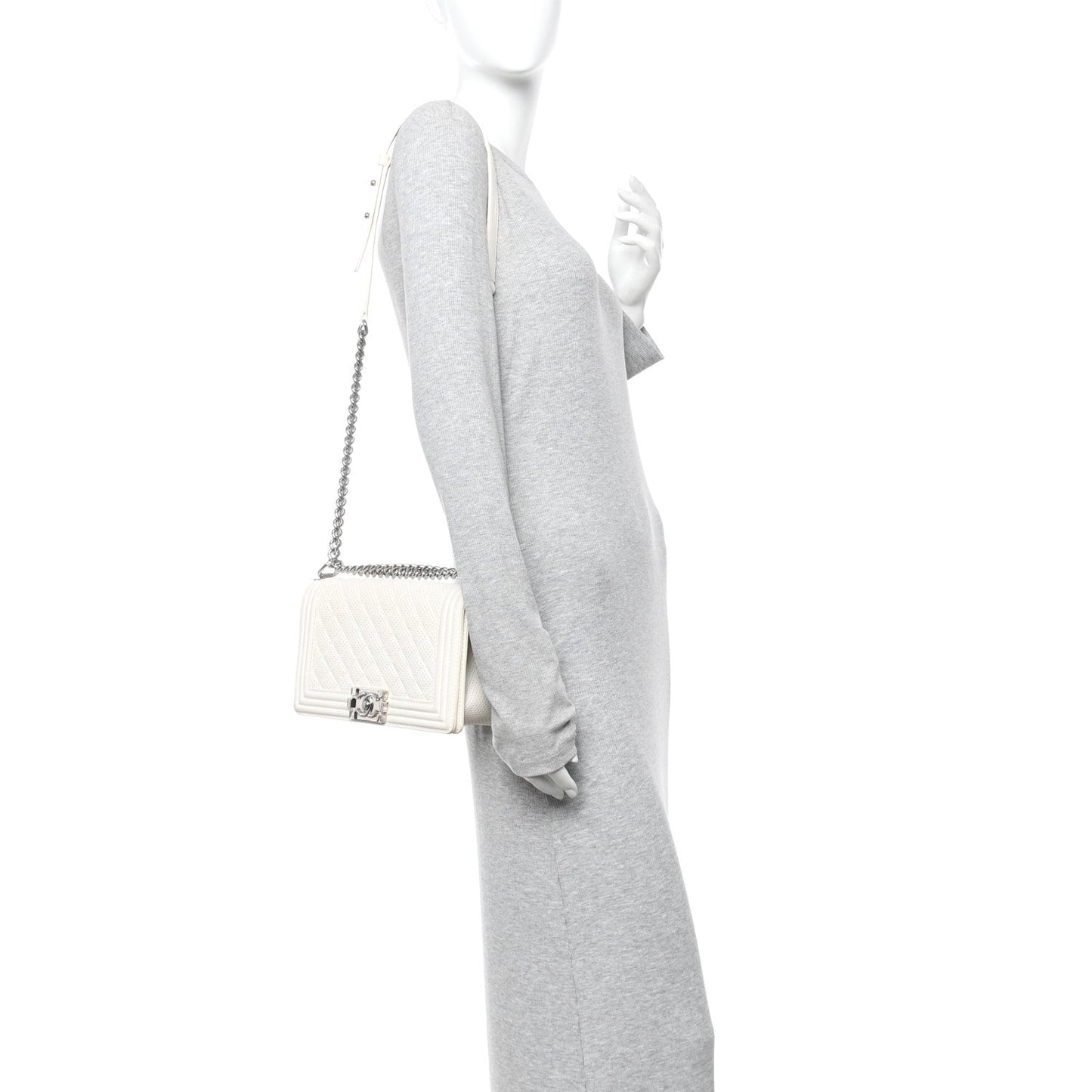 Lambskin Perforated Medium Boy Flap White