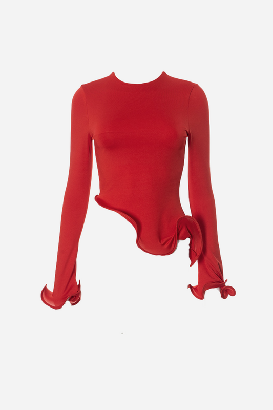 Top asimétrico de cuello redondo con rizo 