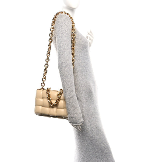 Lambskin Maxi Intreccio Padded Chain Cassette Crossbody Bag Porridge