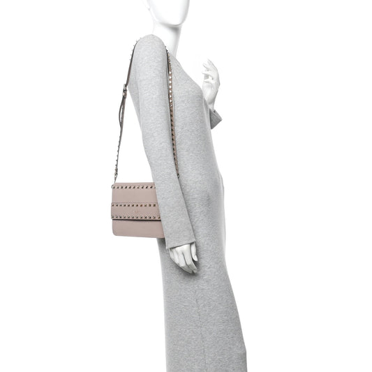 Grained Calfskin Small Rockstud Flap Crossbody Bag Poudre