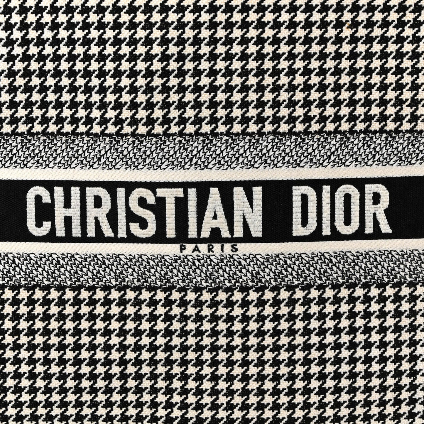 Canvas Houndstooth Embroidered Large Book Tote Black White