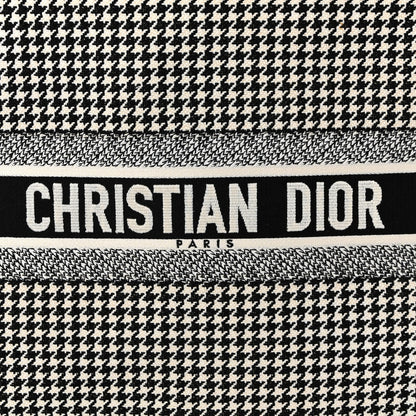 Canvas Houndstooth Embroidered Large Book Tote Black White