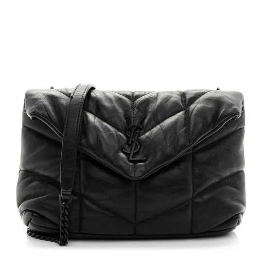 Lambskin Quilted Toy Loulou Puffer Monogram Monochrome Chain Satchel Black