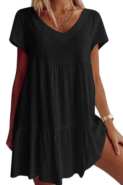Vestido informal de mezcla de algodón con cuello en V y manga corta 