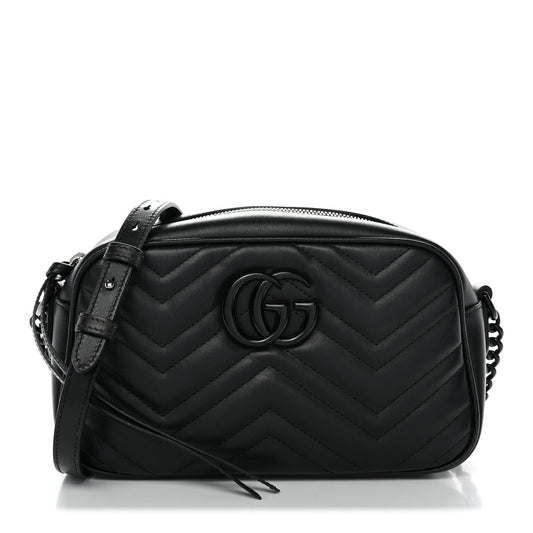 Calfskin Matelasse Monochrome Small GG Marmont Chain Shoulder Bag Black