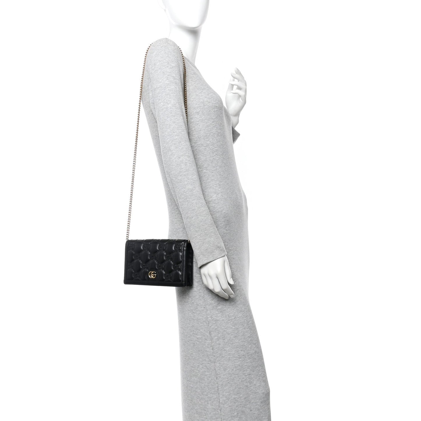 Calfskin GG Matelasse Chain Wallet Black
